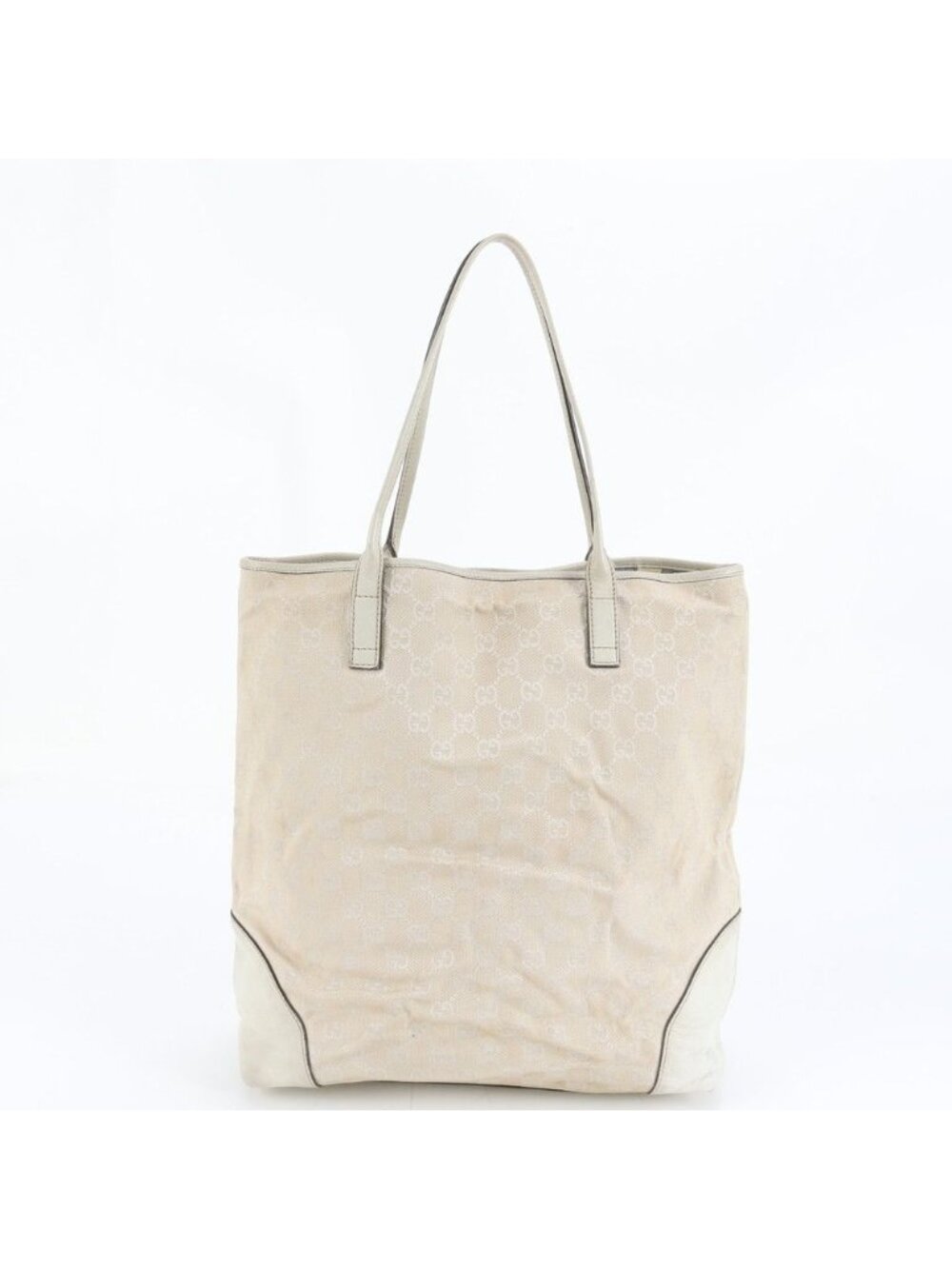 Gucci GG Canvas Leather Tote Shoulder Hand Beige Ree - Picture 3 of 9
